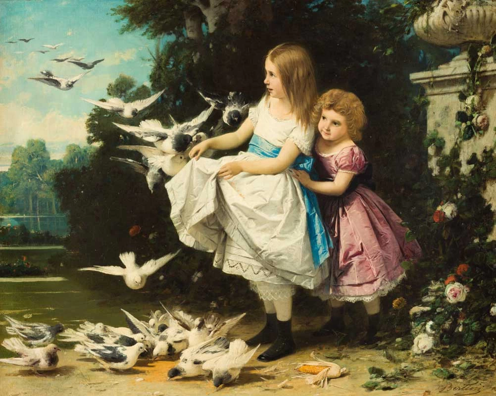 Fanciulle fra colombi in un giardino - Galleria d'Arte Moderna, Milano
